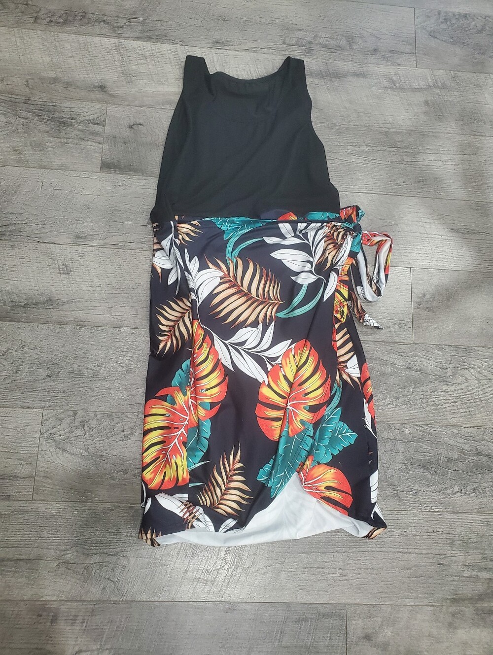 Black Tropical Wrap Dress